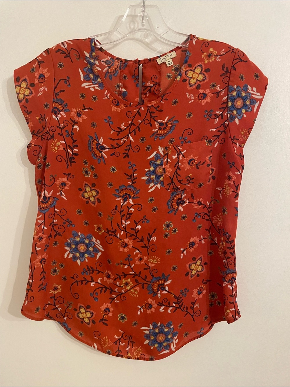 Lily White Rust Floral Short Sleeve Blouse